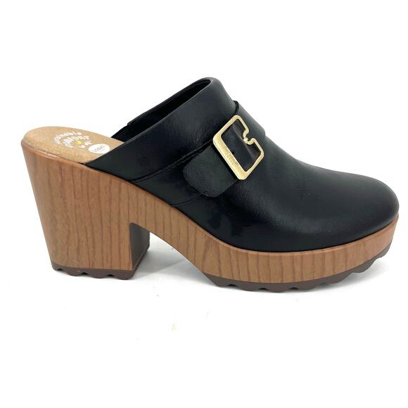 Dr Scholl's Women's 8.5 Faux Leather Vegan Block Heeled Wake Up Clogs Mules - Picture 1 of 8